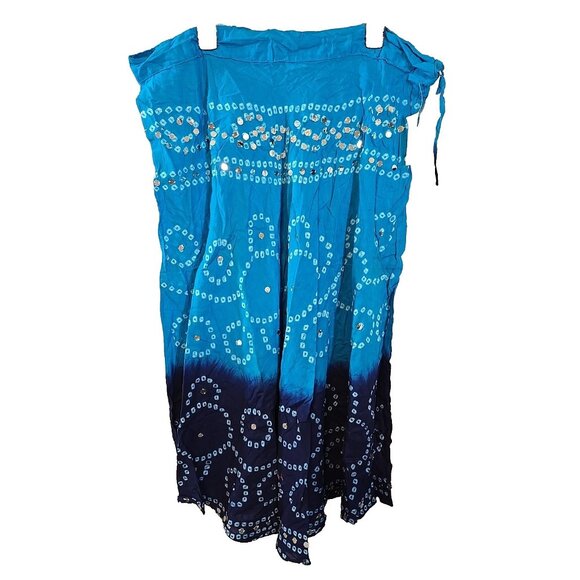 Handmade Blue boho midi skirt adjustable tie waist mirror sequins One Size New - Picture 2 of 15